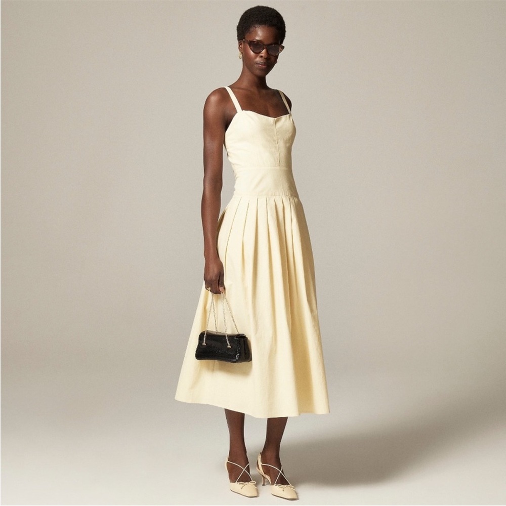 J. Crew Pleated Drop-Waist Dress in Crinkle Cotton Blend